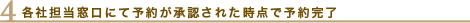 4.各社担当窓口にて予約が承認された時点で予約完了